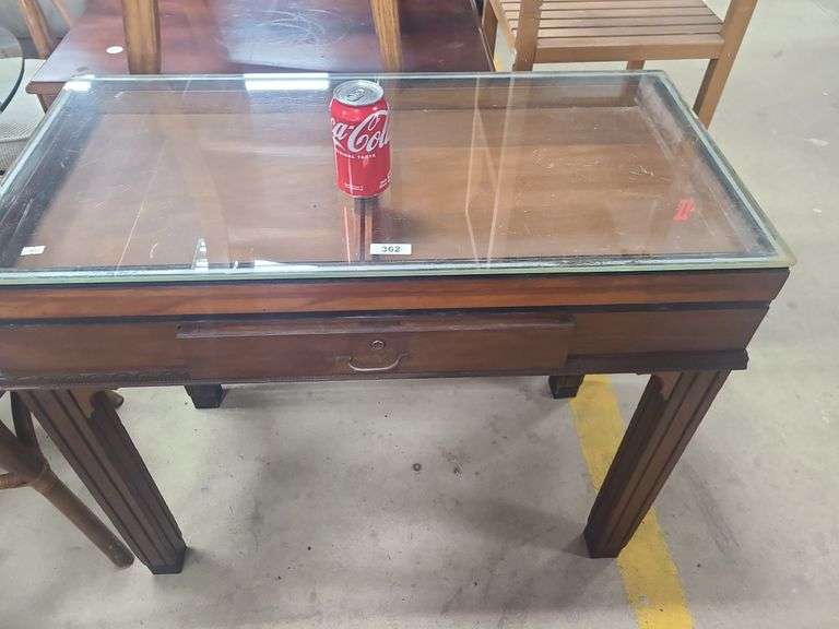 Vintage Glass Top Display Table, Drawer Tight Dixon's Auction at Crumpton