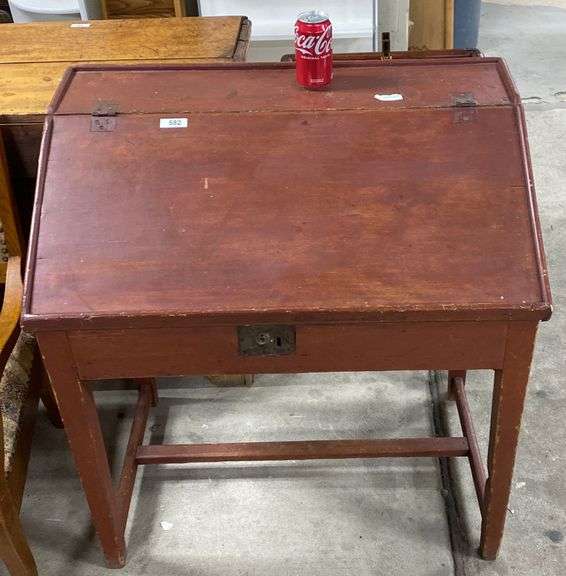 Antique Primitive Red Painted Schoolmaster'S Desk Dixon's Auction at