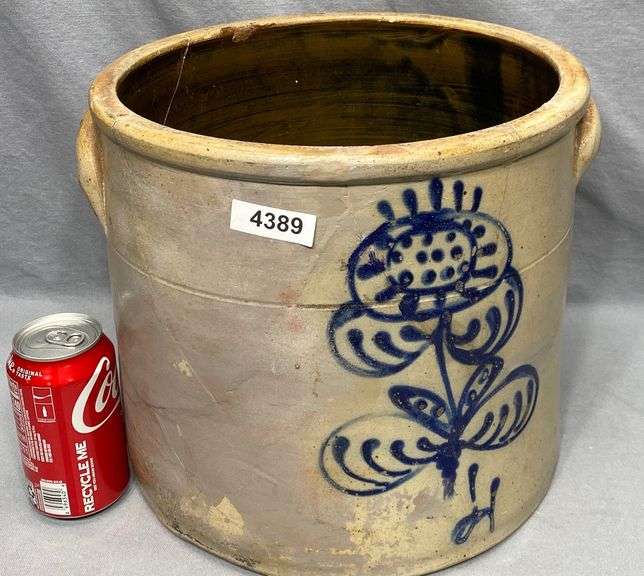 Antique Blue Decorated Stoneware CrockAsIs Dixon's Auction at Crumpton