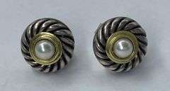 David Yurman Sterling Silver & 14Kt Gold Earrings W/Pearls