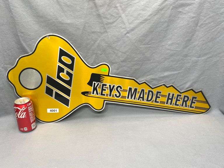 Vintage Ilco Keys Metal Advertising Sign Dixon's Auction at Crumpton