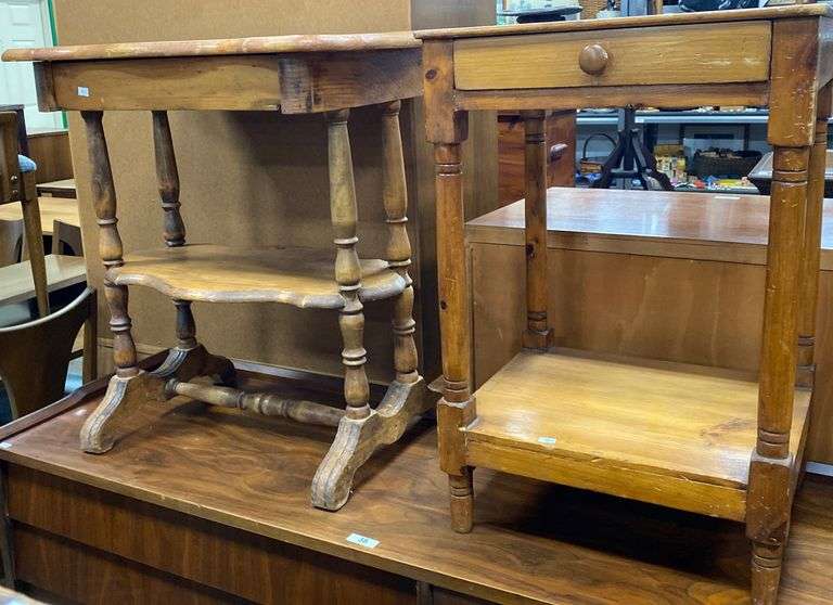 (2) Antique Cottage Pine Washstand And Sewing Stand, Sewing Stand