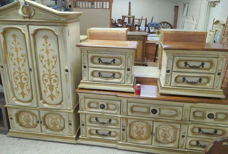 MCM Neoclassical Style Bedroom Set (Gentleman's Dresser, Nightstands