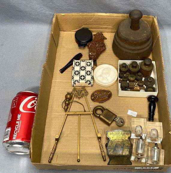 Lot Of Interesting SmallsBrass Weighs, Lighters, Butter Print, Etc
