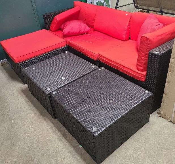 Synthetic Wicker Patio Sectional With Ottomans Dixon's Auction at