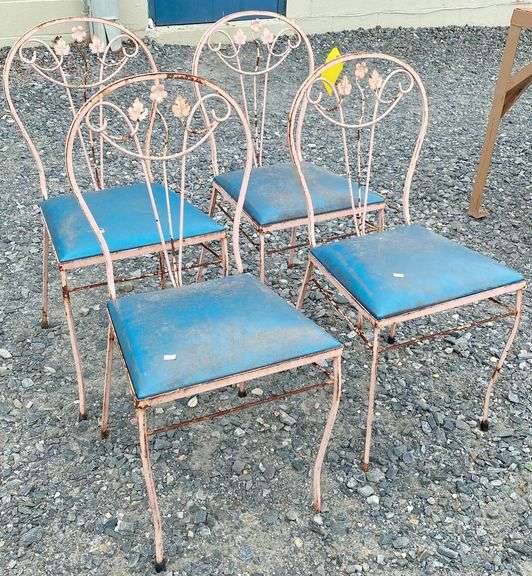 4 Vintage Metal Chairs With Upholstered Seat Dixon's Auction at Crumpton