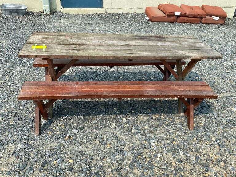Vintage Wooden Picnic Table And Benches Dixon's Auction at Crumpton