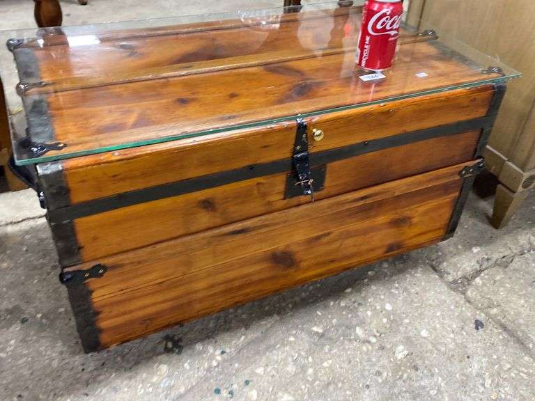 *No Storage* Glass Top Trunk Coffee Table Dixon's Auction at Crumpton