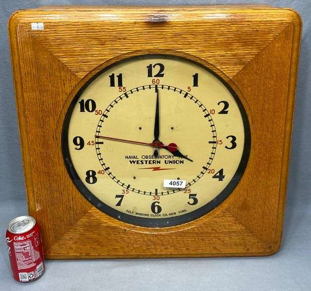Antique Naval Observatory Time Western Union Wall Clock in Oak Case Dixon's Auction at Crumpton
