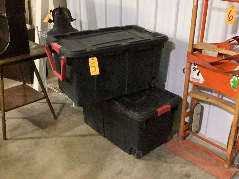 Two Large Black Storage Totes on wheels Diamond G Auctioneers
