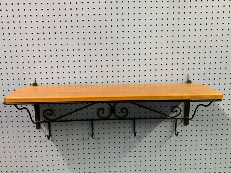 Longaberger Wrought Iron Wall Rack w/ Wood Shelf Delaware Auction Center
