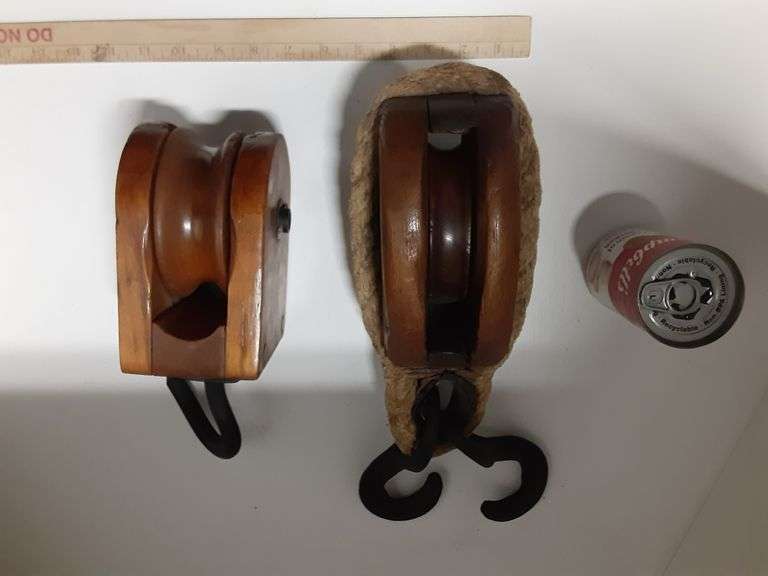 (2) Wooden Block Pulleys Delaware Auction Center