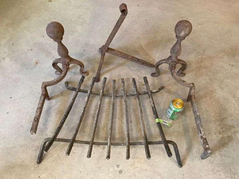 Pair of Fireplace Andirons and Grate Delaware Auction Center