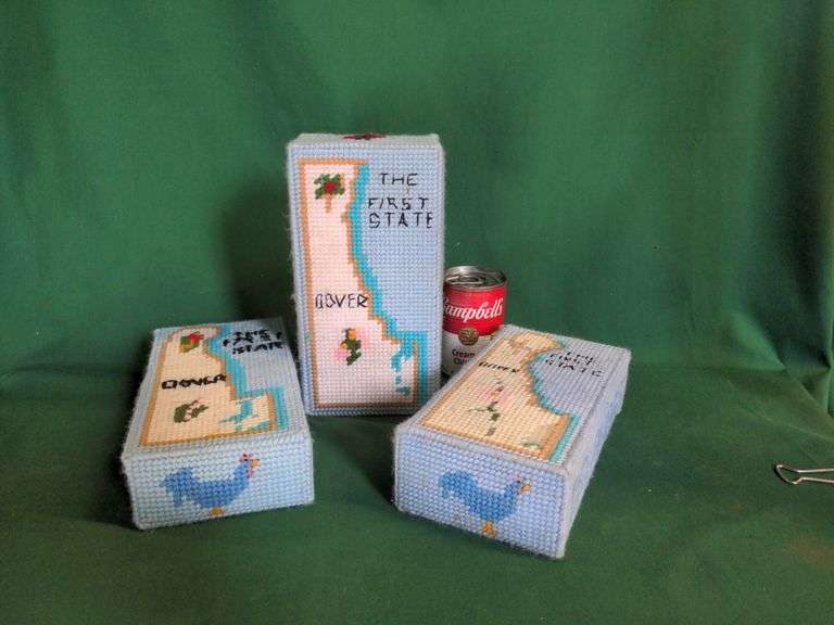 3 Needlepoint Covered Delaware Bricks Delaware Auction Center
