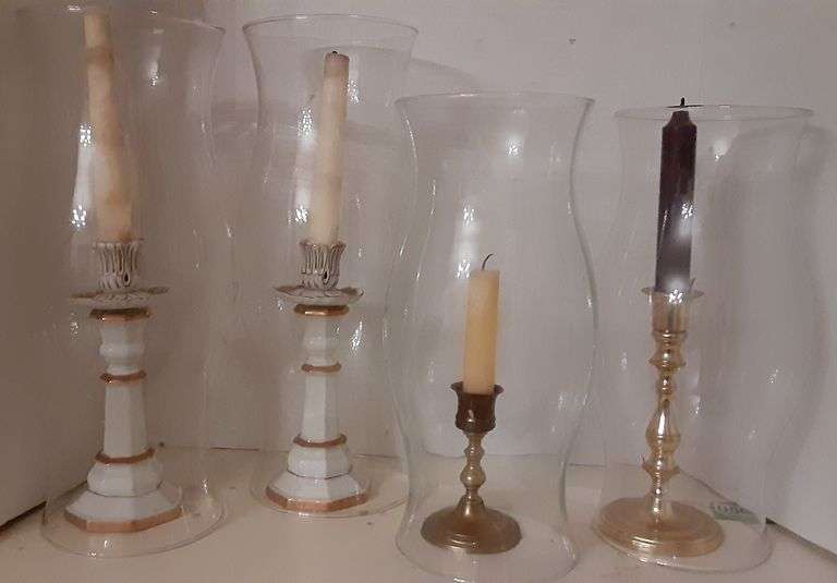 (4) Hurricane Lamp Shades & Candlestick Holders Delaware Auction Center