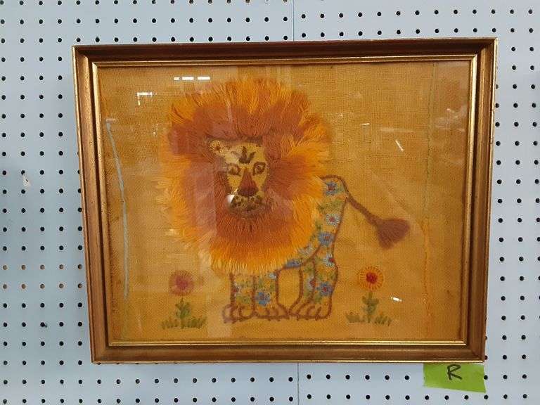 Vintage Needlepoint Lion Delaware Auction Center