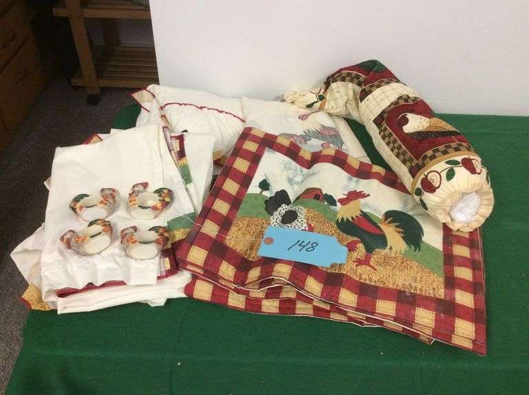 Chicken Themed Kitchen Towels, Salt and Pepper, Bag Holder, Placemats