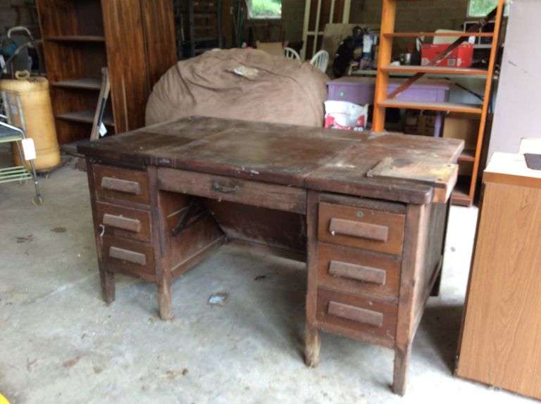 Antique Office Desk. 55 x 32 x 29. 6 Dovetailed Drawers, Center lowers