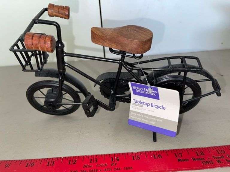 Tabletop bicycle decor • 12” • Wood • Metal • Garage Duck Soup Auctions