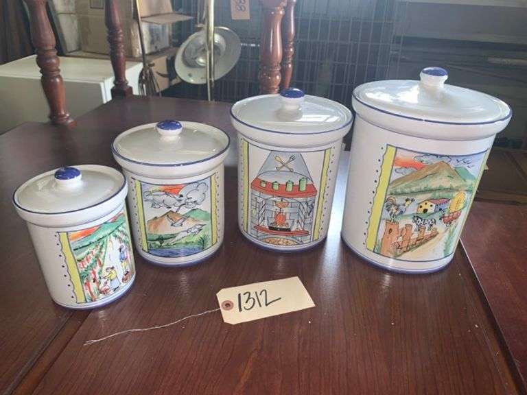 Williams Sonoma canister set • Ceramic • Warehouse Duck Soup Auctions