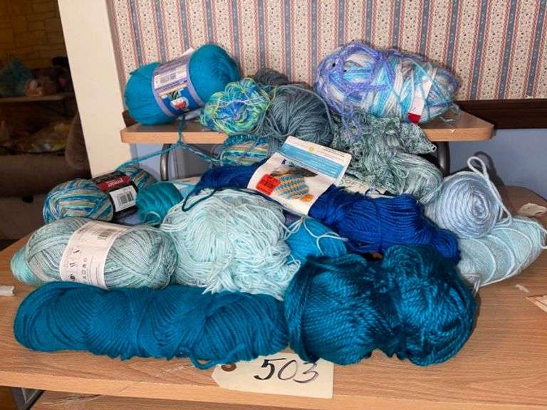 Blue yarn various sizes and weights • Living Room Duck Soup Auctions
