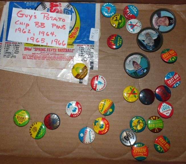 Guy's Potato Chip Baseball Pins 1960"s & Topp's Wrappers Dunker Auction