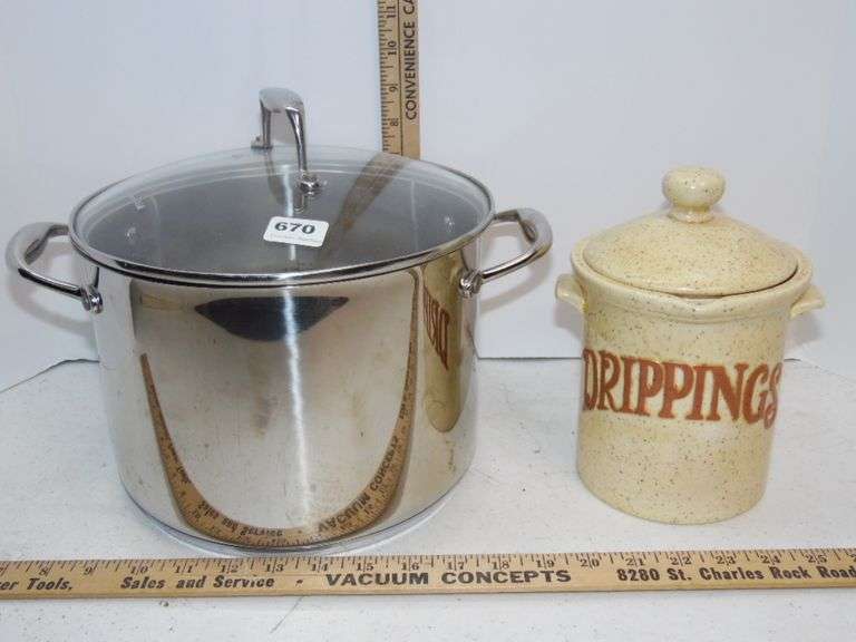 Stainless Pot and Grease Drippings Crock Dunker Auction