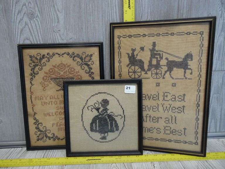 Framed Cross Stitch Work Dunker Auction