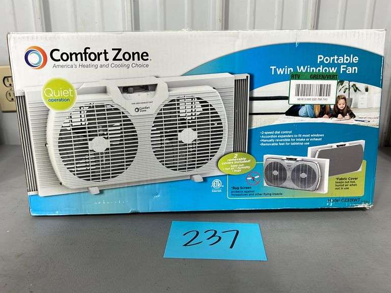 COMFORT ZONE PORTABLE TWIN WINDOW FAN IN BOX Earl's Auction Company