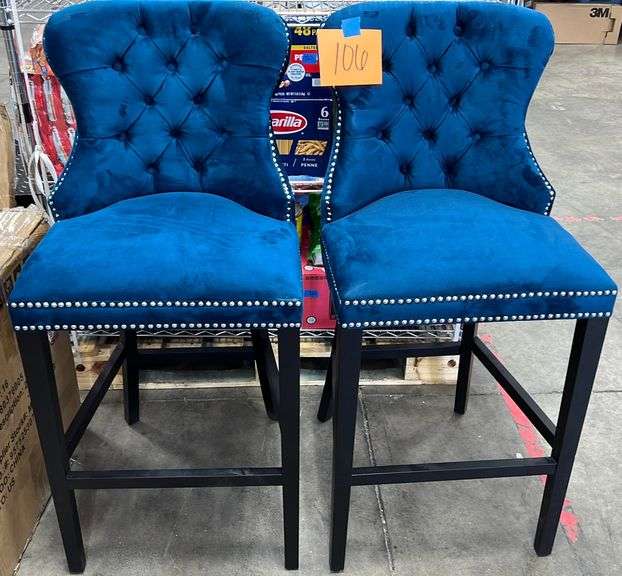 (2) ABBYSON LIVING BLUE BUTTON TUFTED BAR STOOLS Earl's Auction Company