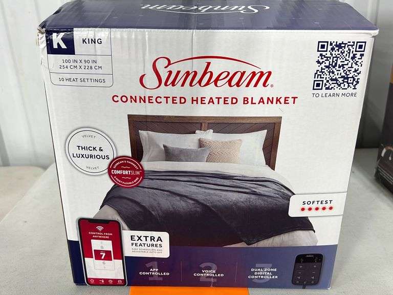 SUNBEAM KING SIZE HEATED BLANKET IN BOX Earl's Auction Company