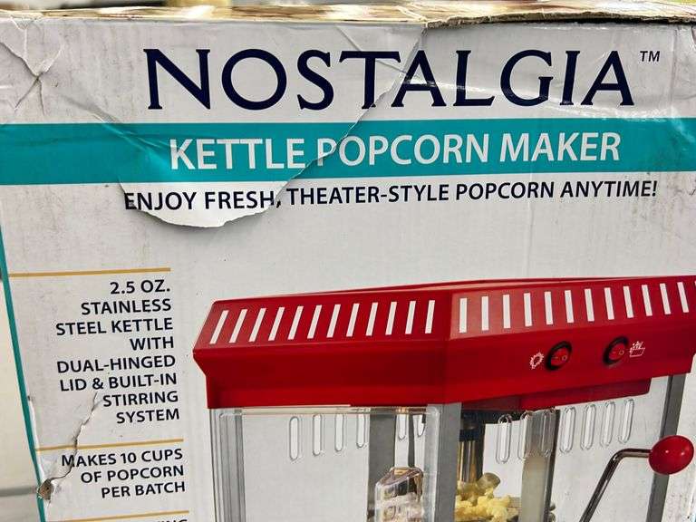 NOSTALGIA KETTLE POPCORN MAKER IN BOX Earl's Auction Company