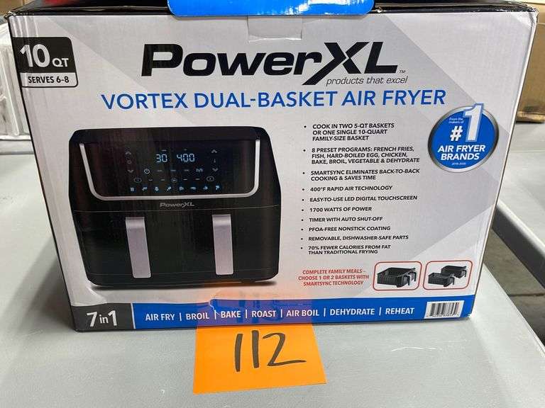 POWERXL VORTEX DUAL BASKET AIR FRYER IN BOX Earl's Auction Company