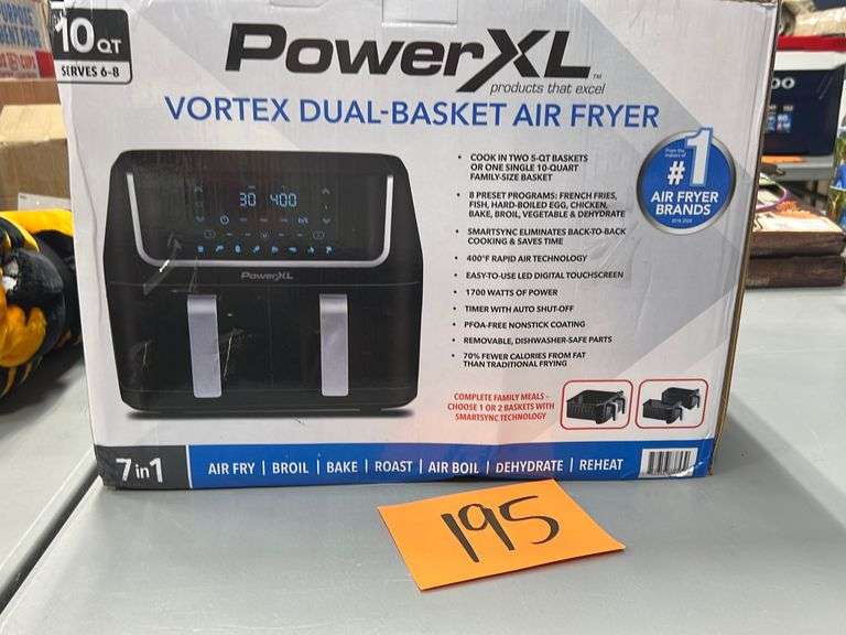 POWERXL VORTEX DUAL BASKET AIR FRYER IN BOX Earl's Auction Company