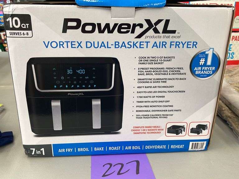 POWERXL VORTEX DUAL BASKET AIR FRYER IN BOX Earl's Auction Company