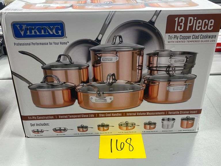 VIKING 13PC TRIPLY COPPER CLAD COOKWARE SET IN BOX Earl's Auction