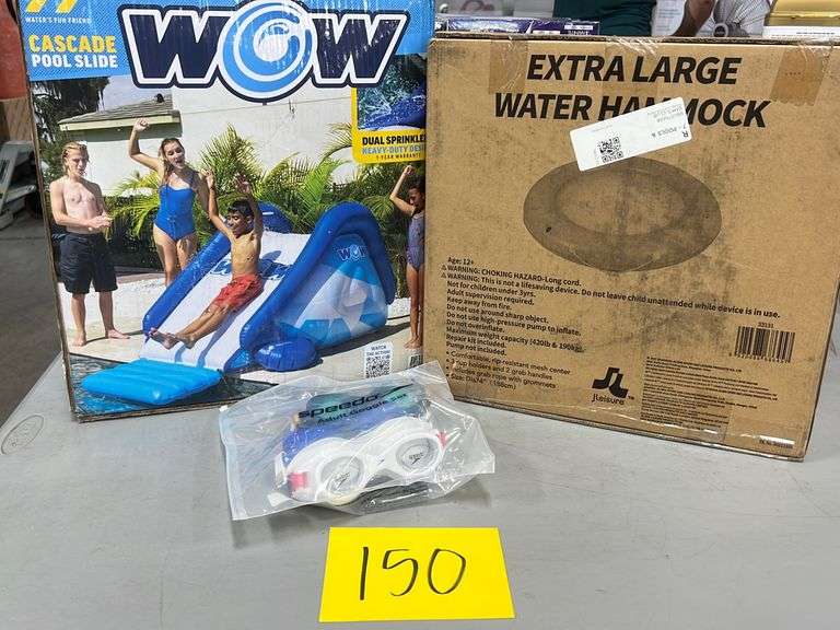 WOW CASCADE POOL SLIDE, XL WATER HAMMOCK & 3 SPEEDO GOGGLES Earl's