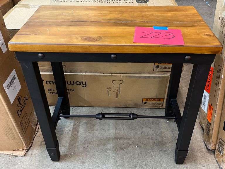 SMALL WOOD INDUSTRIAL STYLE SIDE TABLE Earl's Auction Company
