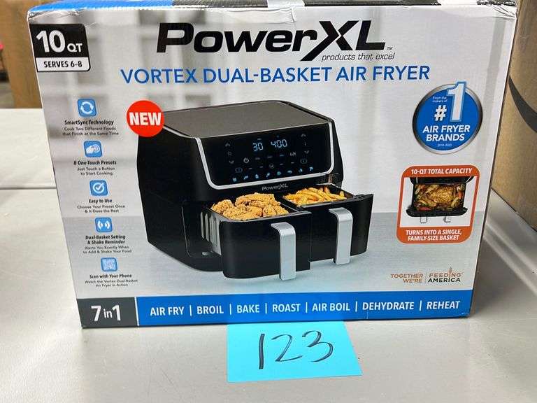 POWER XL 10QT VORTEX DUAL BASKET AIR FRYER IN BOX Earl's Auction Company