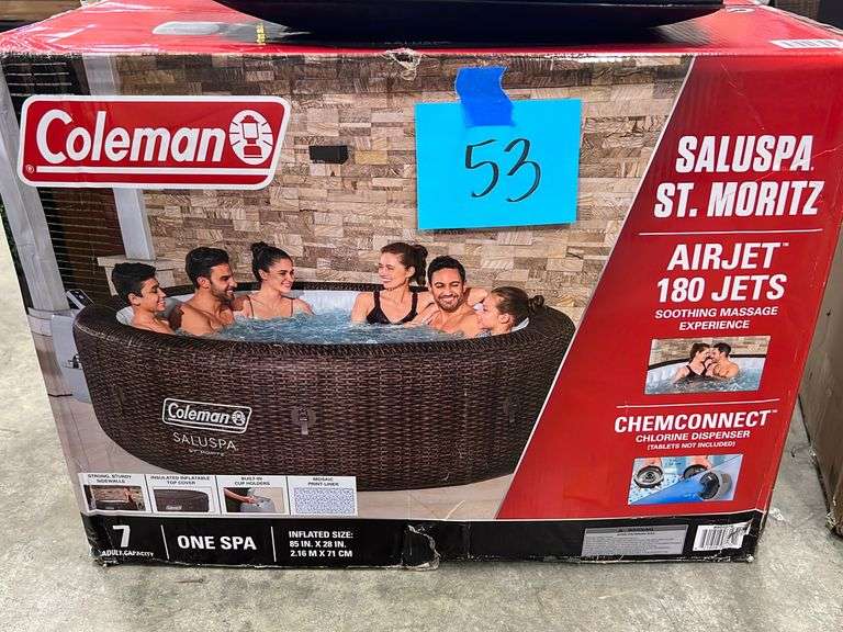 COLEMAN SALUSPA ST MORITZ HOT TUB SPA IN BOX Earl's Auction Company