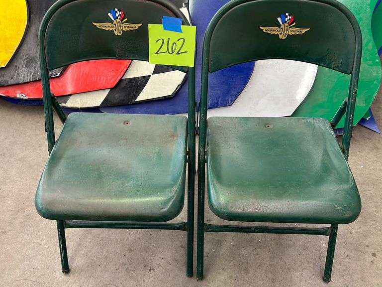 (2) IMS GREEN METAL FOLDING CHAIRS Earl's Auction Company