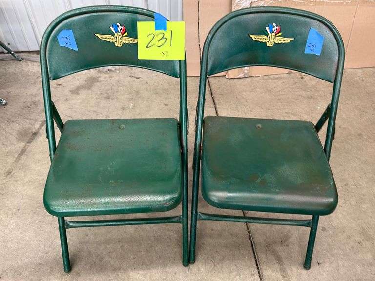 (2) IMS GREEN METAL FOLDING CHAIRS Earl's Auction Company