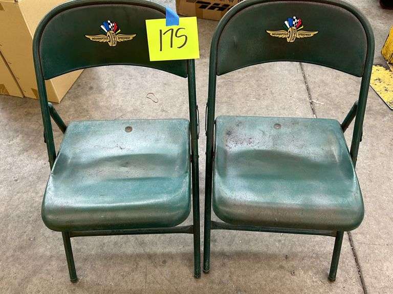 (2) IMS GREEN METAL FOLDING CHAIRS Earl's Auction Company