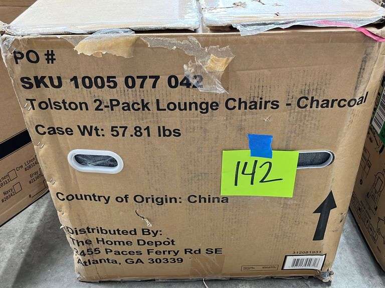 (2) HAMPTON BAY TOLSTON LOUNGE CHAIRS IN BOX CHARCOAL Earl's
