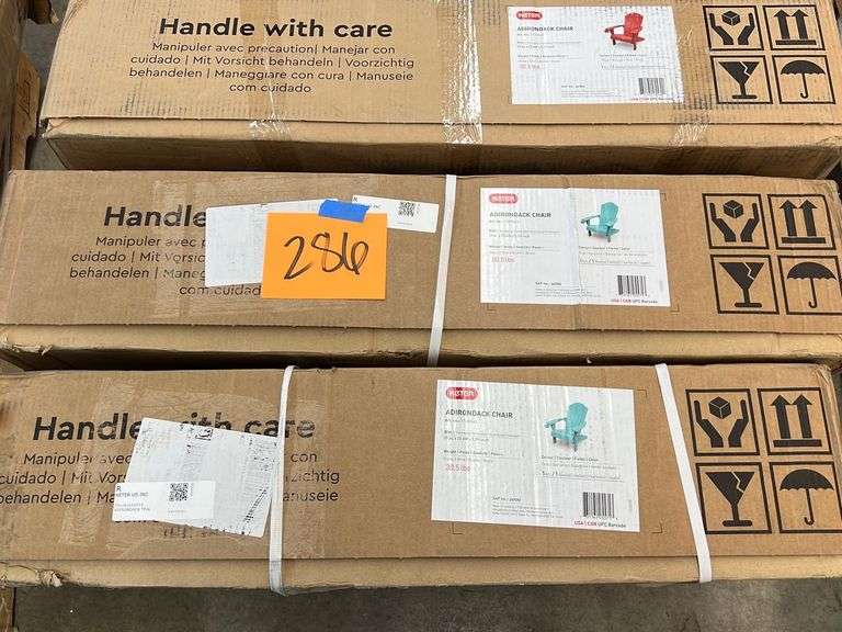 (3) KETER ADIRONDACK CHAIRS IN BOX TEAL & RED Earl's Auction Company