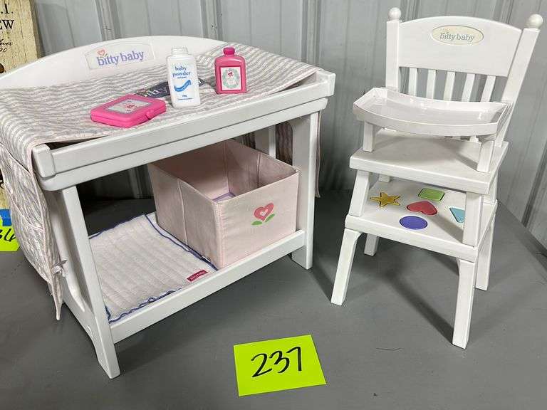 AMERICAN GIRL BITTY BABY DOLL SET CRIB & HIGH CHAIR W/ ACCESSORIES