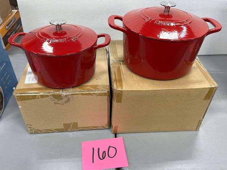 (2) MARTHA STEWART CAST IRON DUTCH OVENS 4 & 7 QUART (RED) Earl's