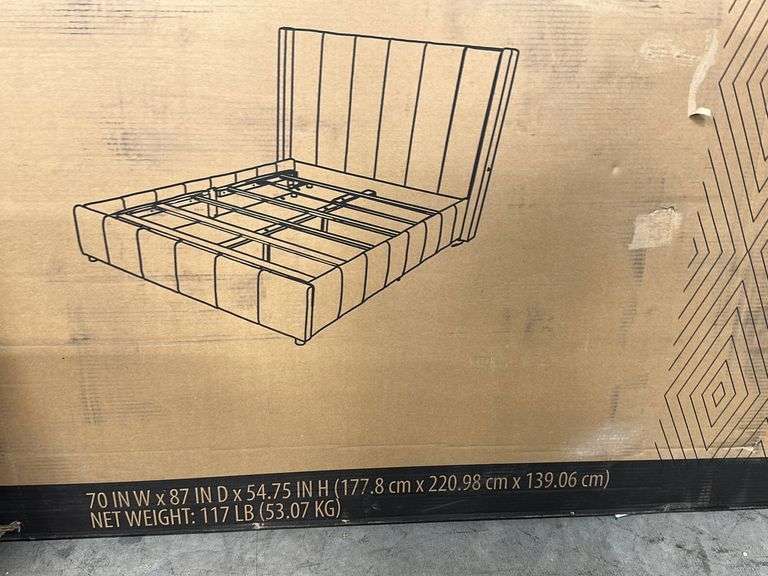 UPHOLSTERED QUEEN BED IN BOX Earl's Auction Company