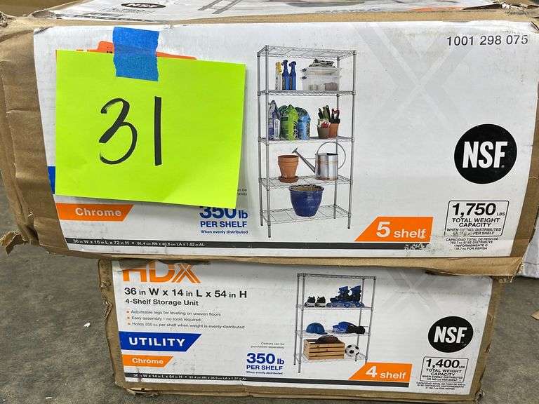 (2) HDX 5SHELF STORAGE UNITS IN BOXES Earl's Auction Company
