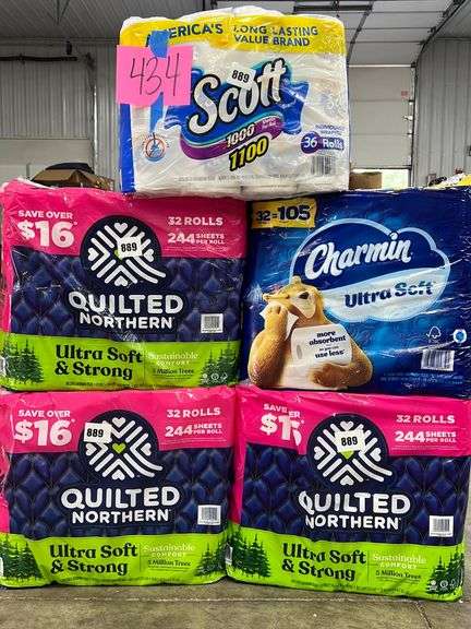 (5) PACKS OF TOILET PAPER - QUILTED NORTHERN, SCOTT & CHARMIN - Earl's Auction Company